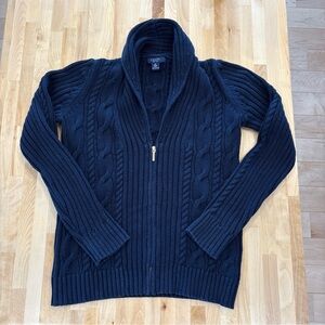 Chaps Sweater Ladies M Full Zip Chunky Cable Knit Long Sleeve 💯 Cotton Gold Zip